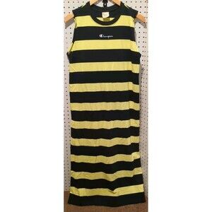 Champion Yellow Black Rugby Striped Maxi Tank Dress Size Small